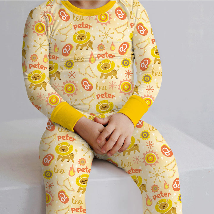 Custom Name Zodiac Leo Two Piece Long Sleeve Pajama Set