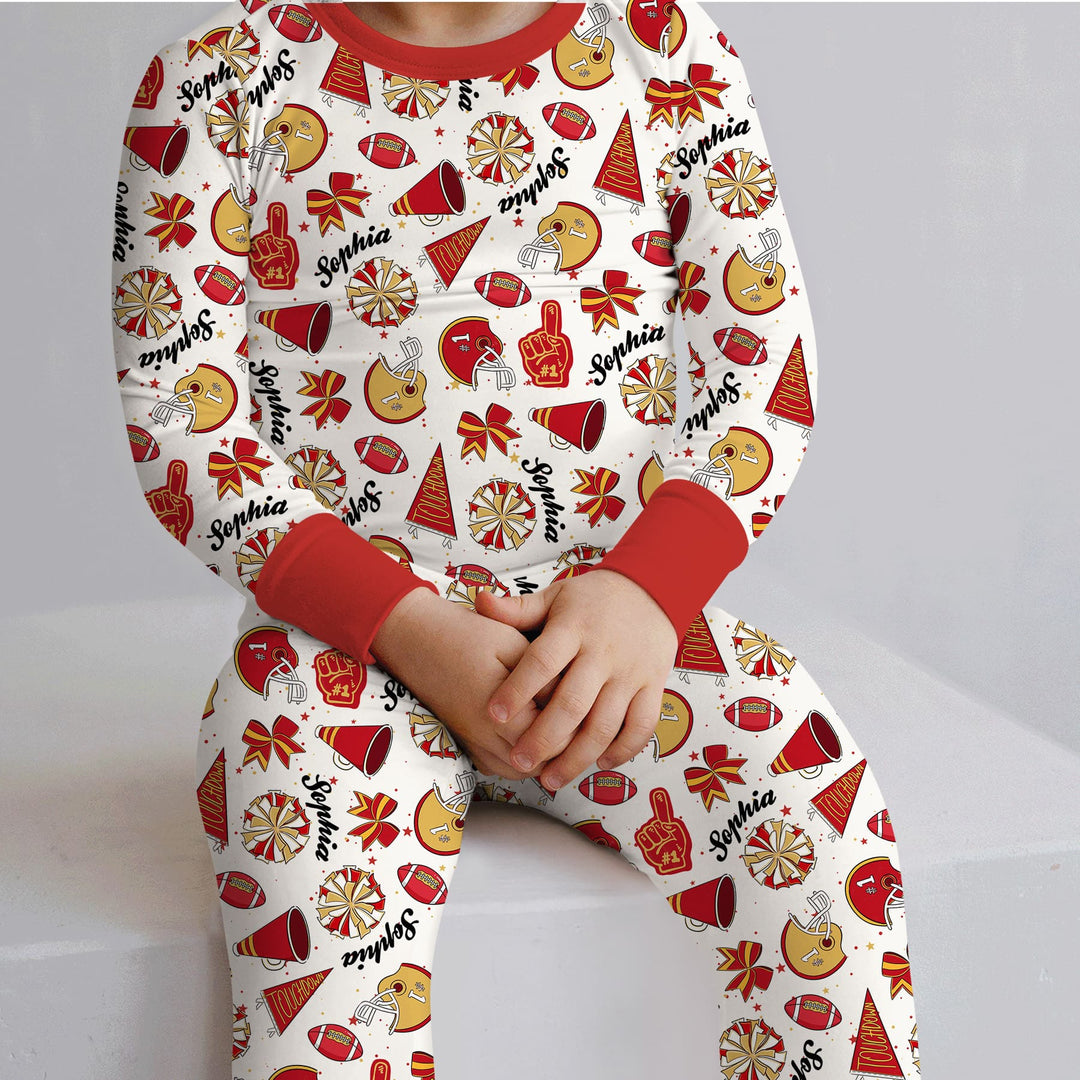 Custom Name Football Cheerleader Two Piece Long Sleeve Pajama Set