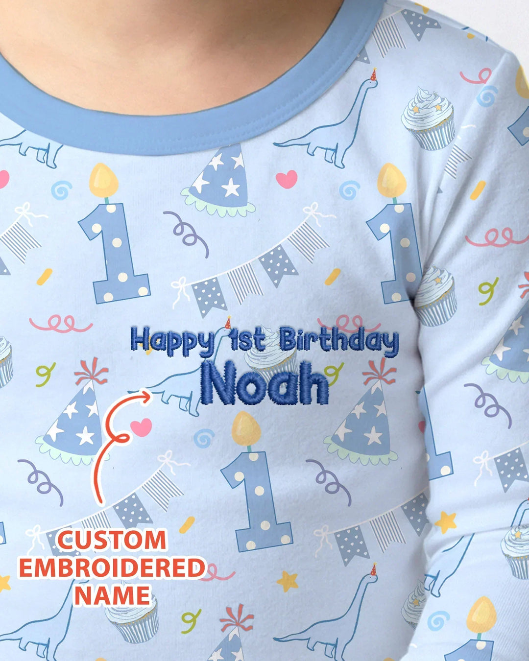 Conjunto de pijama de dos piezas de bambú bordado de manga larga para bebé con personalización de 1er cumpleaños para niño