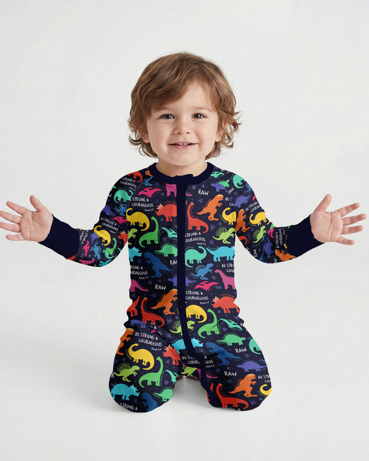 Be Strong and Courageous Dinosaur Christian Bamboo Convertible Zippy