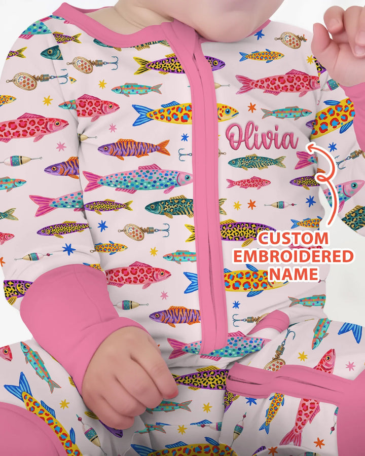 Custom Name Embroidered Colorful Fish Bamboo Convertible Zippy