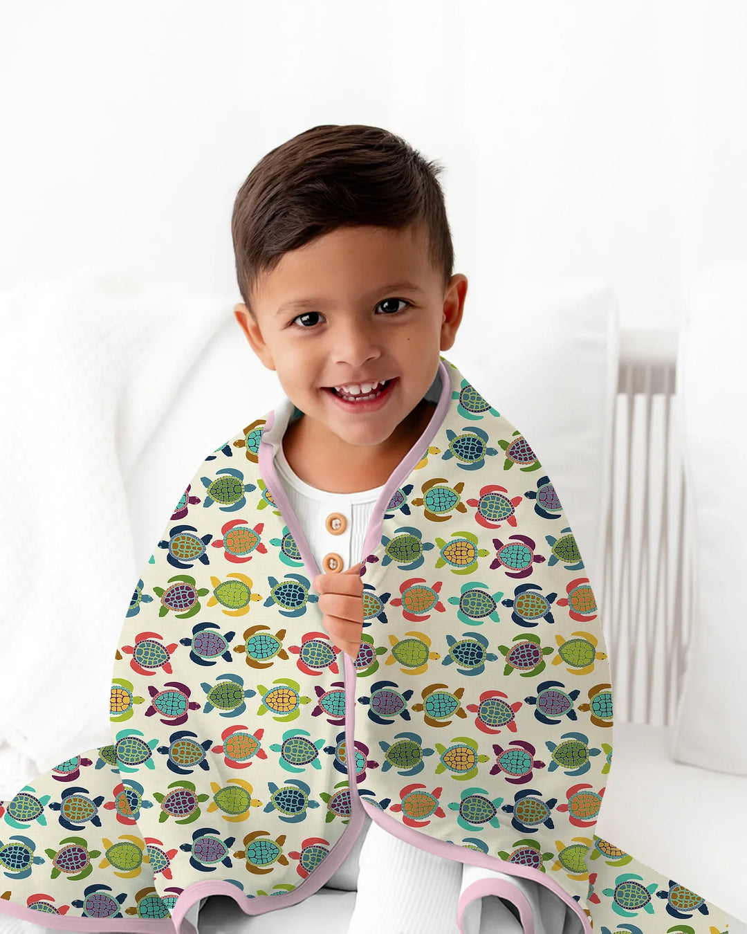 Happy Turtle Parade  Bamboo Blanket