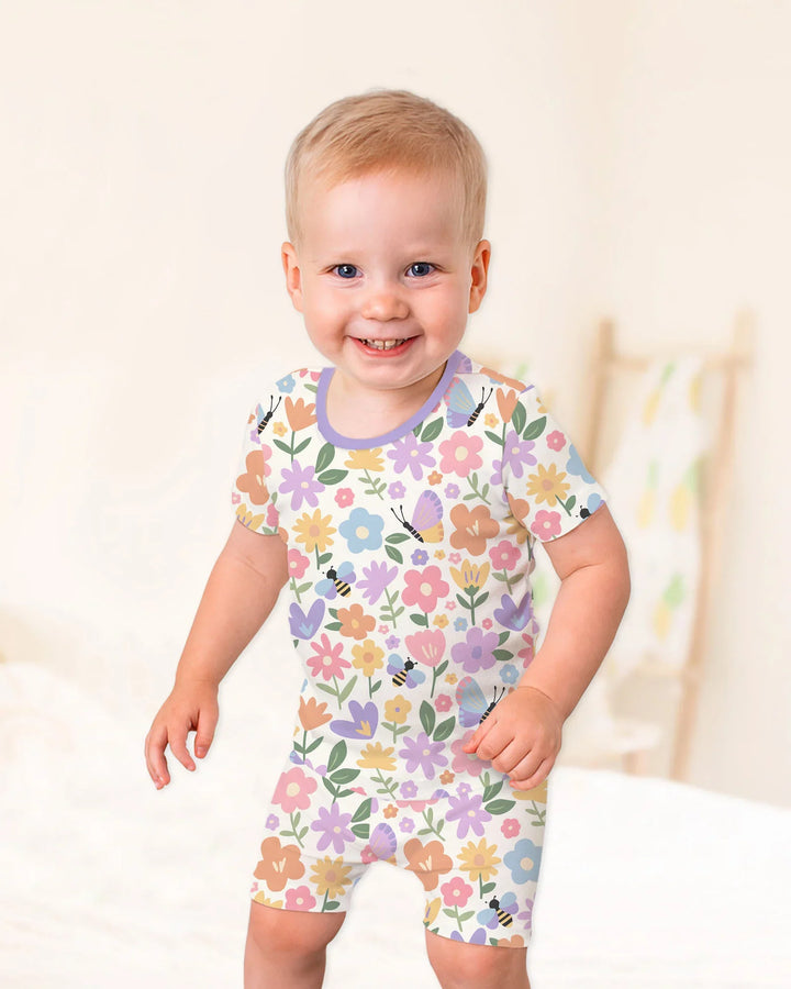Flower Gardens Bamboo Two Piece Short Sleeve Shorts Pajama Set