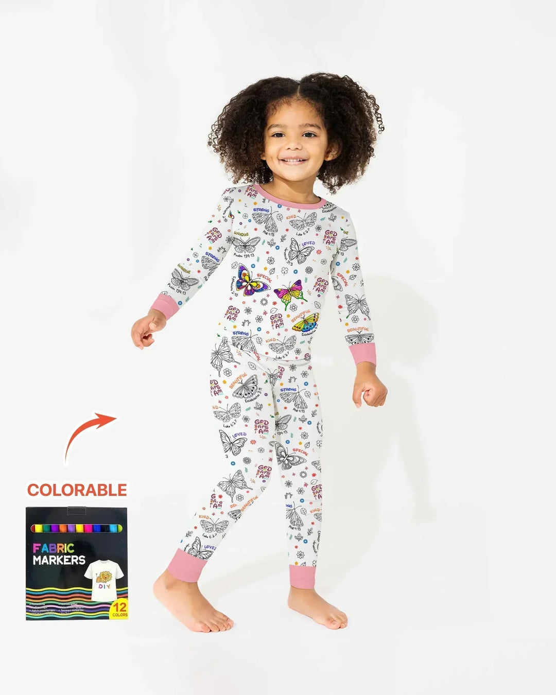 Colorable God Says I Am Butterfly Two Piece Long Sleeve Pajama Set