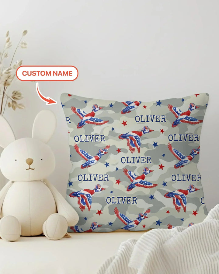 Custom Name America Mallard Duck Family Matching Bamboo Pillow Case