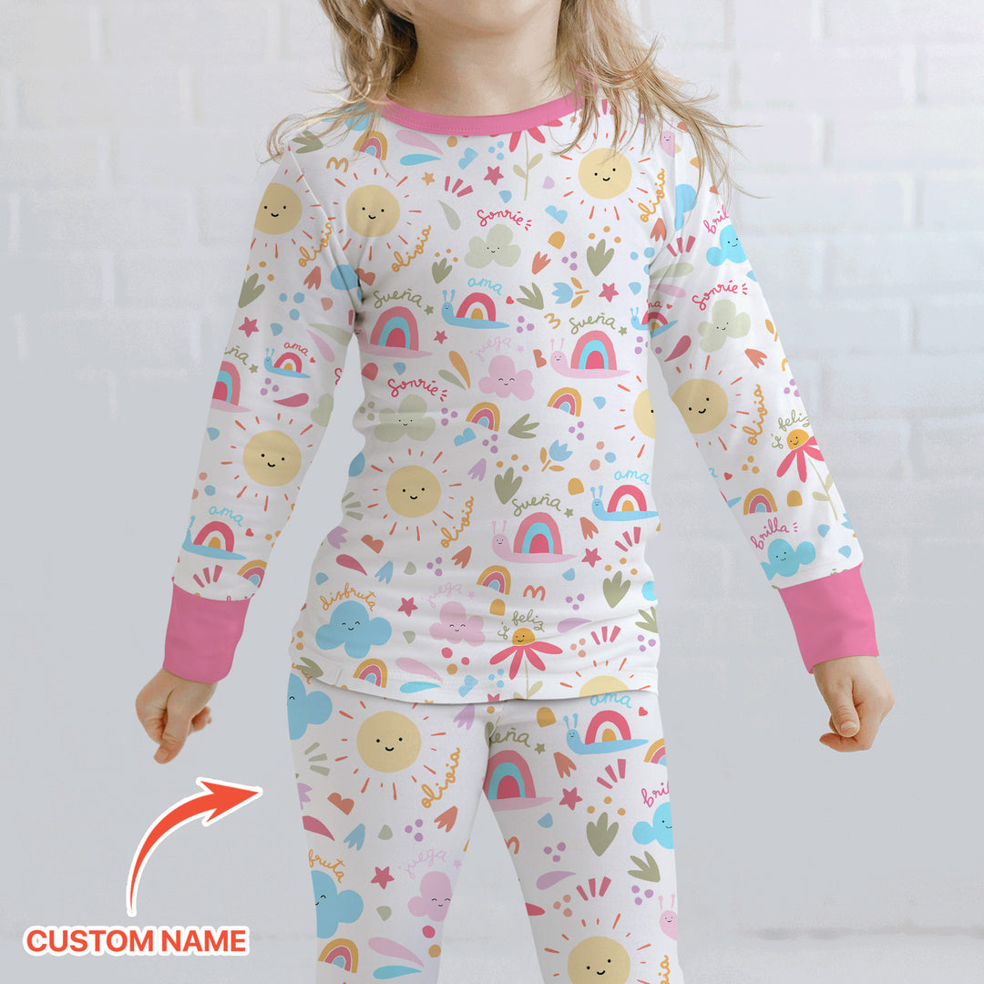 Custom Name Positive Spring Garden Two Piece Long Sleeve Pajama Set