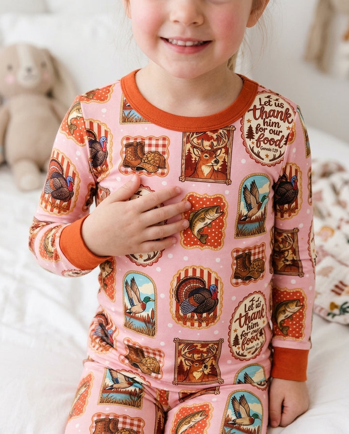 Hunting Let Us Thank Him For Our Food Bamboo Two Piece Long Sleeve Pajama Set
