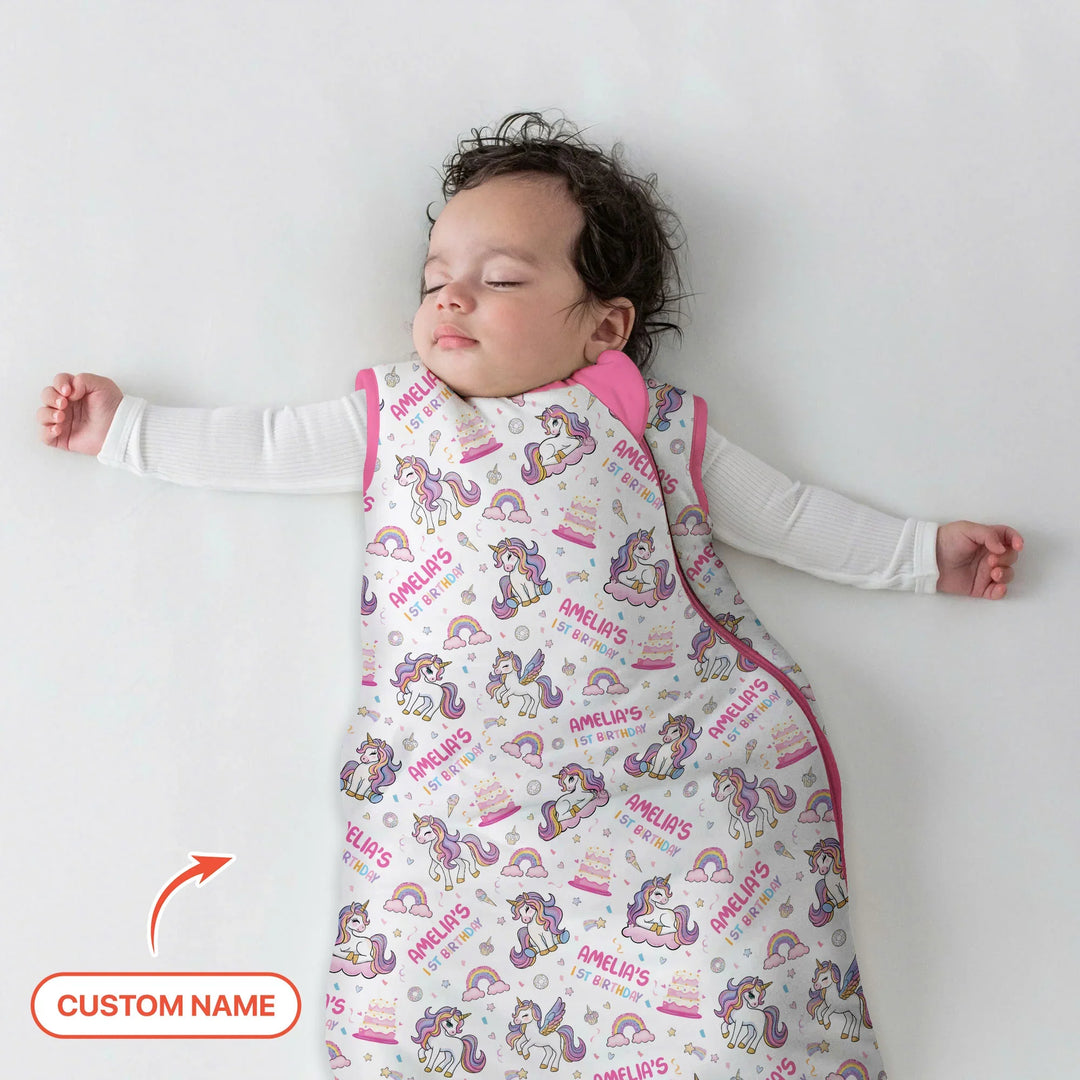 Custom Name Little Unicorn's Birthday Sleep Bag
