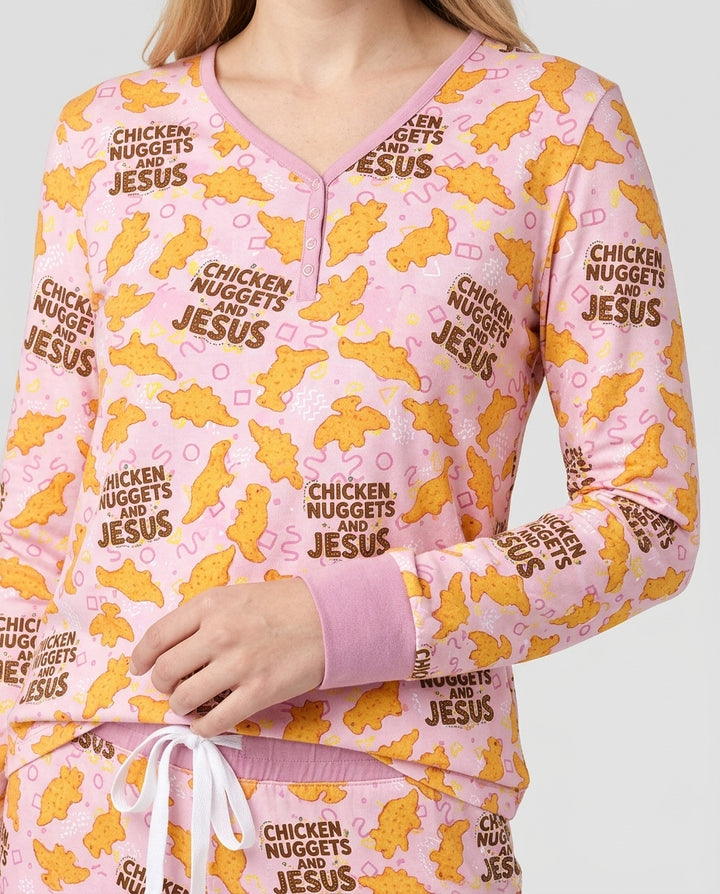 Chicken Nuggets and Jesus Family Matching Bamboo Women Pajama Set