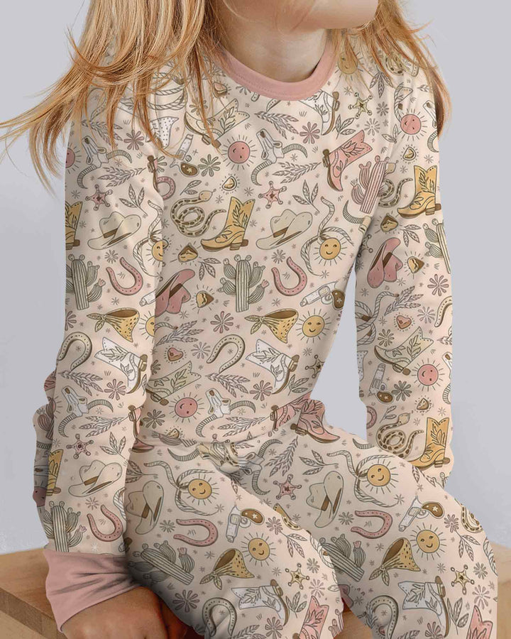 Doodly Cowboy Bamboo Two Piece Long Sleeve Pajama Set
