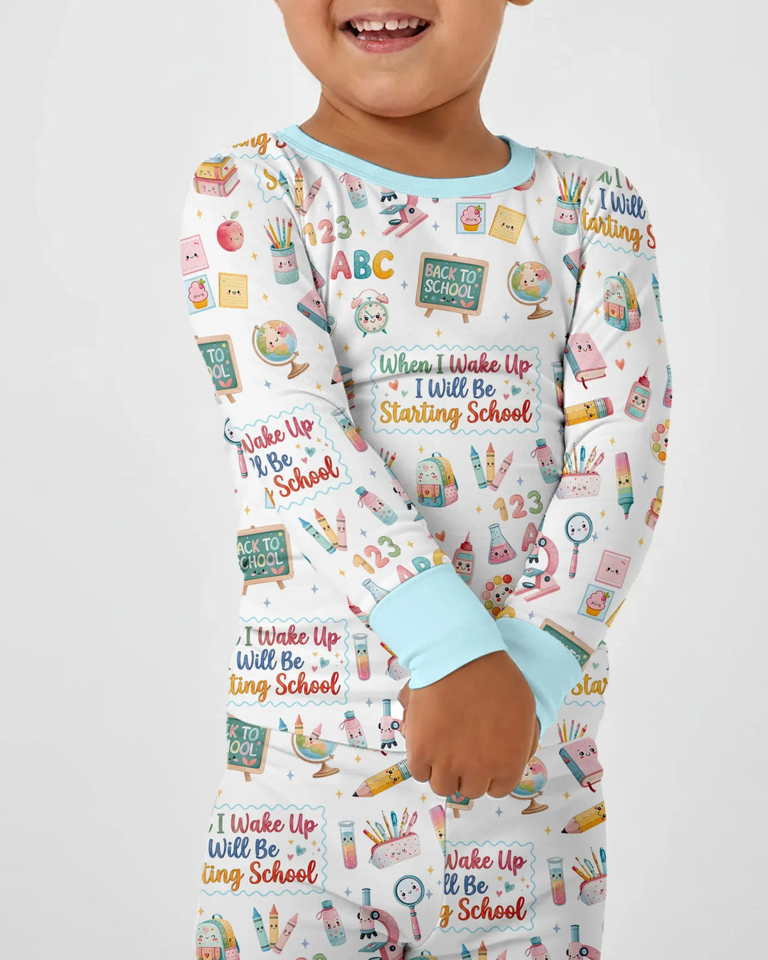 When I Wake Up I Will Be Starting School Bamboo Two Piece Long Sleeve Pajama Set