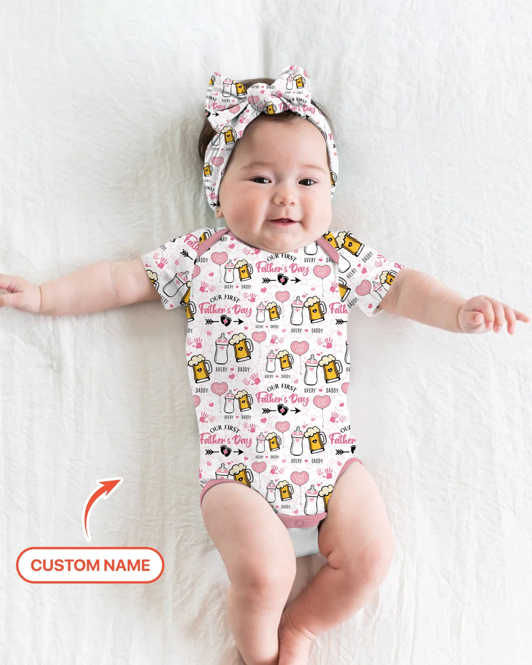 Custom Name First Father's Day Drink Bamboo Bodysuit