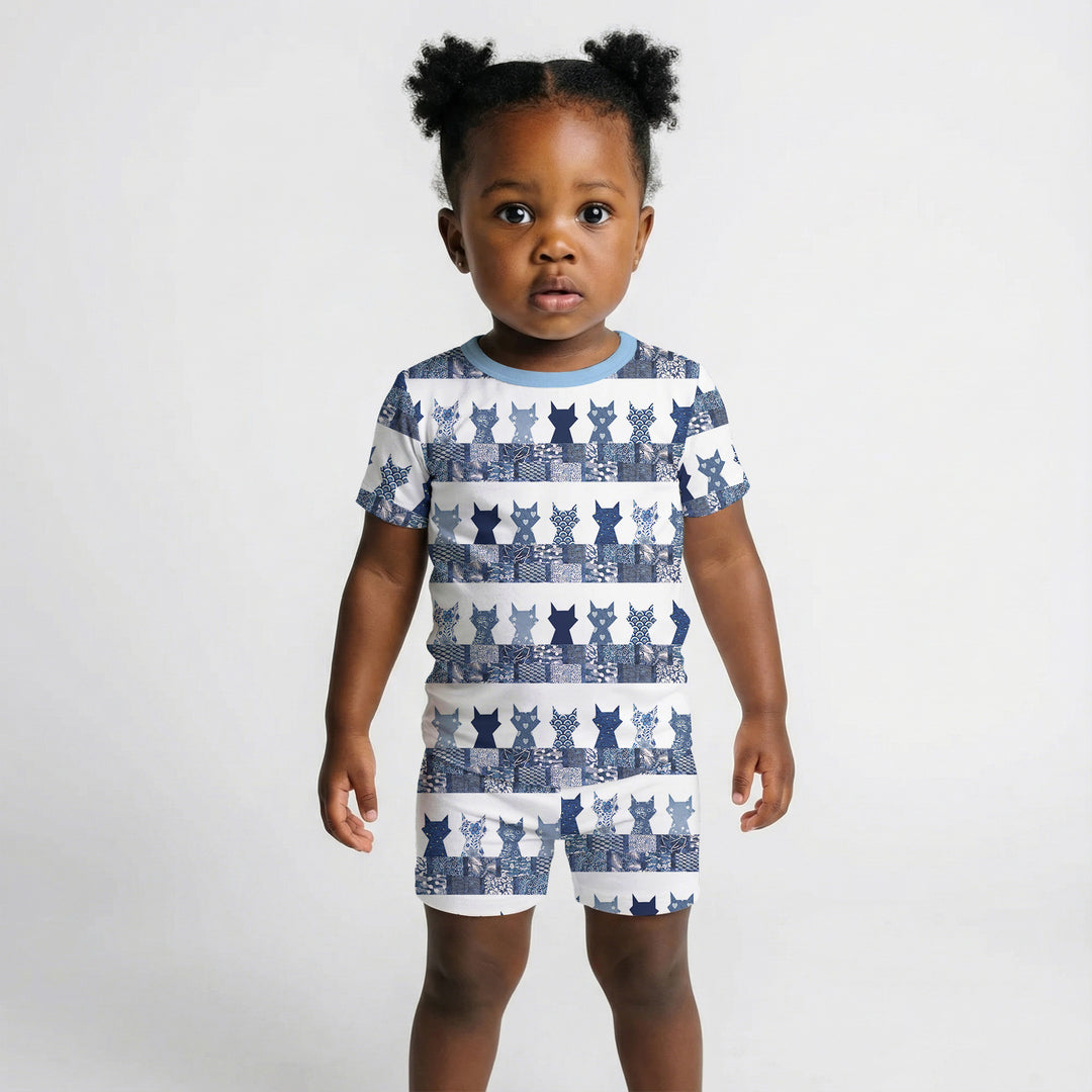 Midnight Feline Two Piece Short Sleeve Shorts Pajama Set