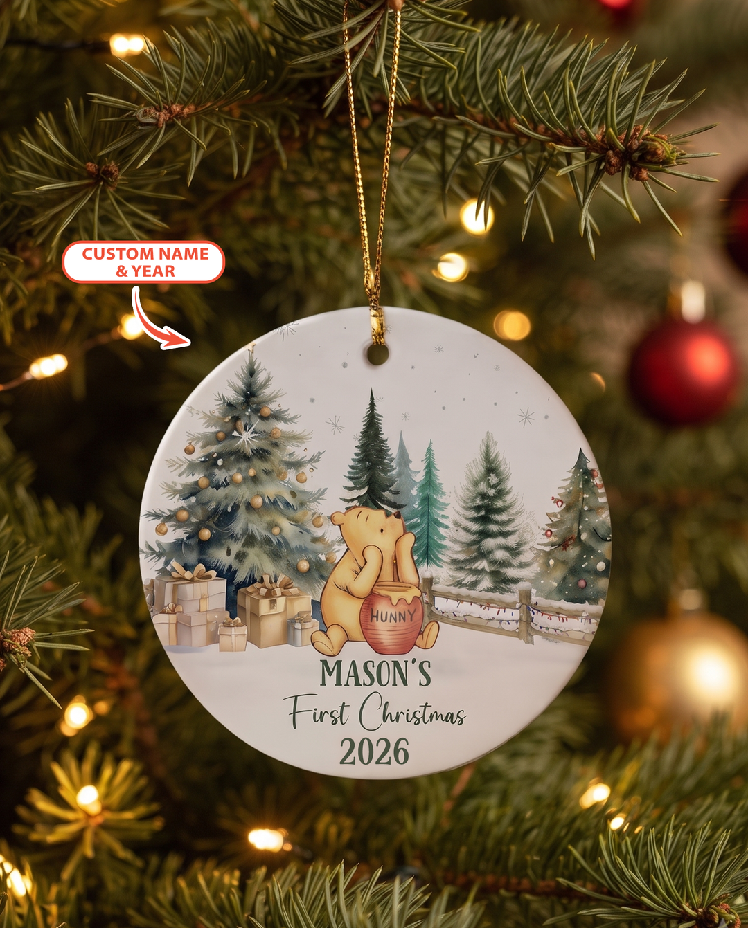Hunny Bear First Christmas Ceramic Ornament