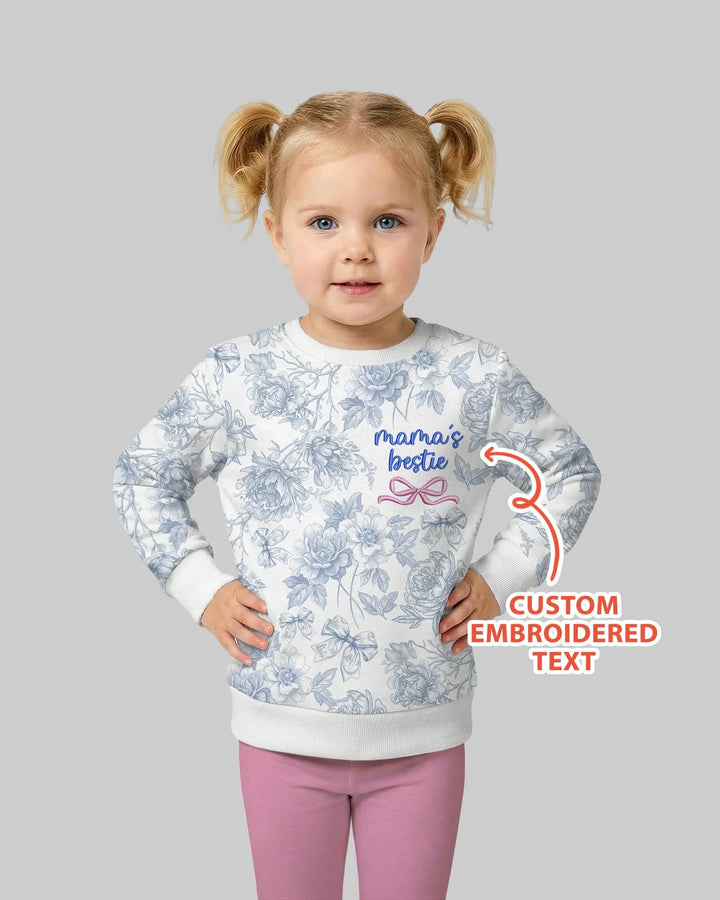 Custom Embroidered Mommy and Me Toile Matching Bamboo Crewneck Sweatshirt