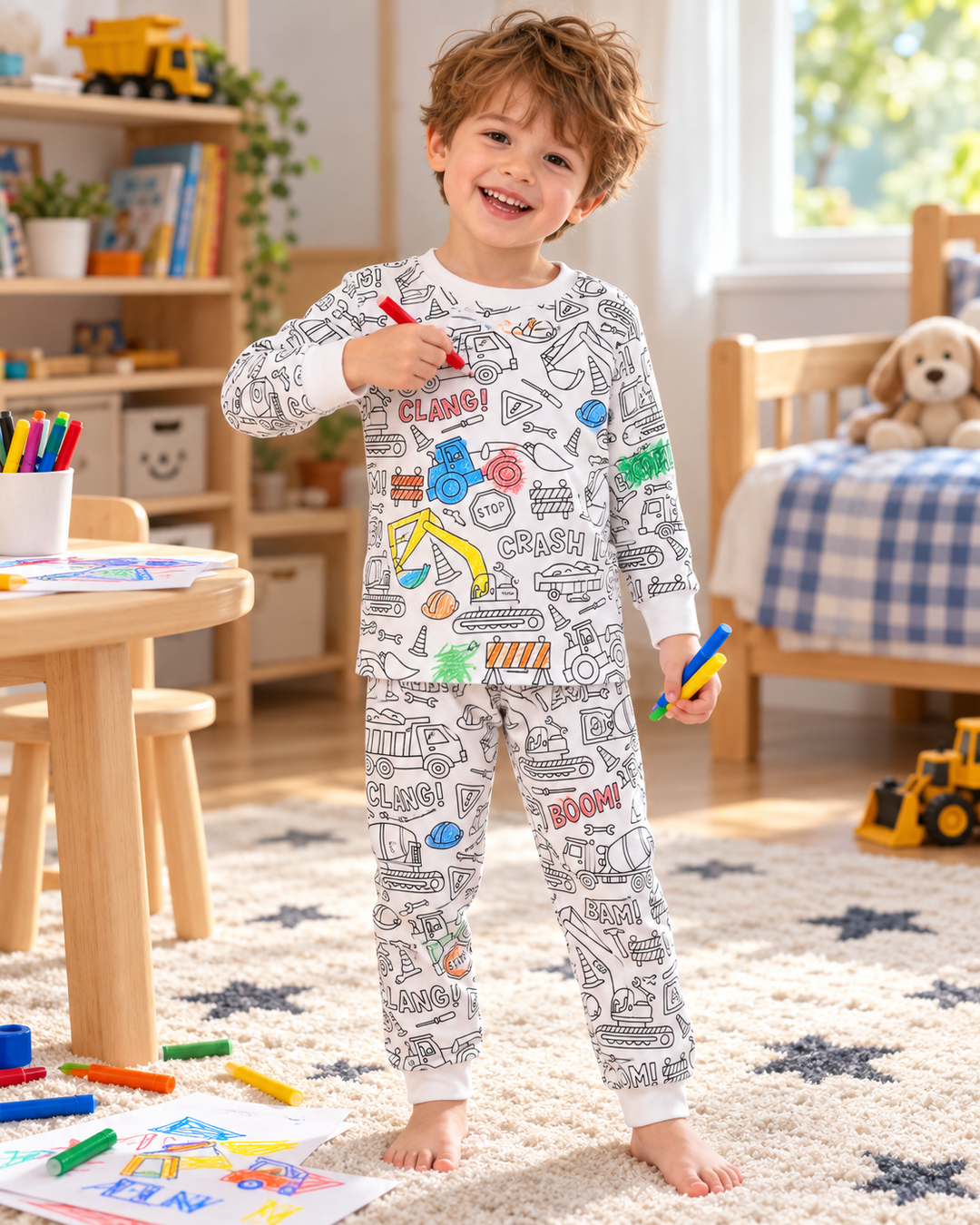Conjunto de pijama de dos piezas de manga larga de bambú todo colorable