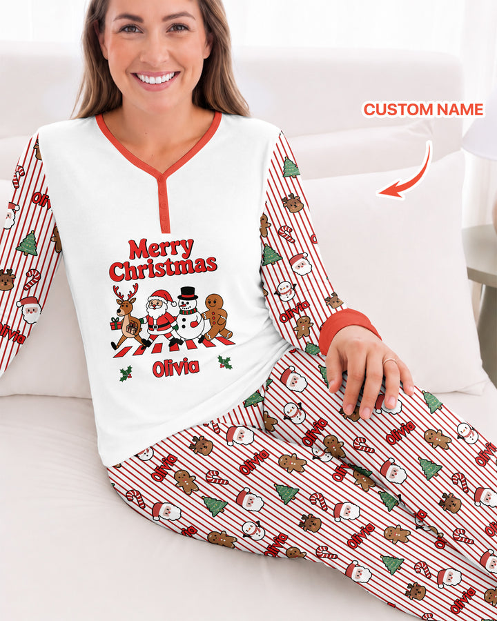 Custom Name Funny Christmas Crossing Bamboo Women Pajama Set