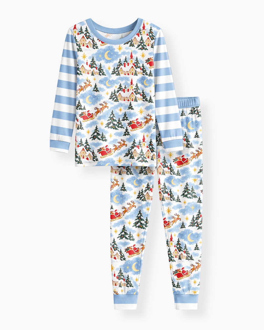 Whimsical Santa's Winter Village Bamboo Two Piece Long Sleeve Pajama Set