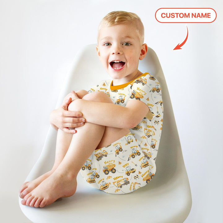Constructions Machines Custom Name Two Piece Short Sleeve Shorts Pajama Set