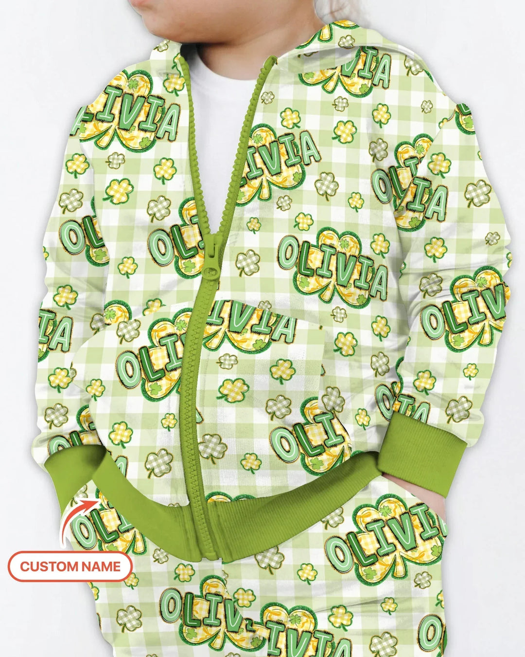 Lucky Shamrock Custom Name Zip Hoodie