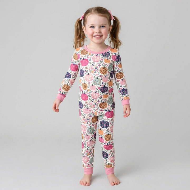 Floral Pumpkin Bamboo Two Piece Long Sleeve Pajama Set