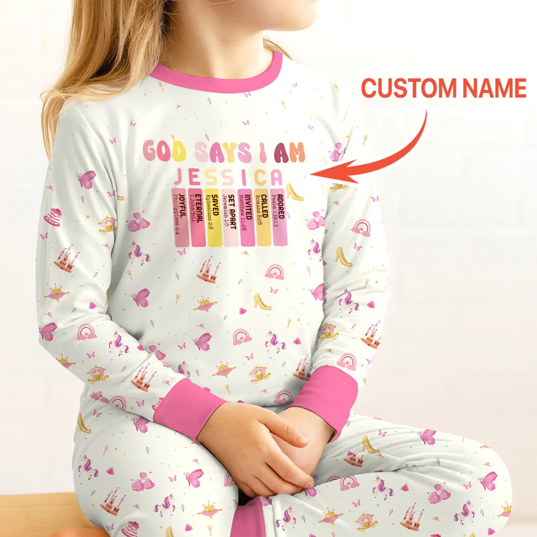 God Says I Am Name Letter In Bible Two Piece Long Sleeve Pajama Set , God Says I Am Name Letter In Bible Two Piece Long Sleeve Pajama Set - 12-18M