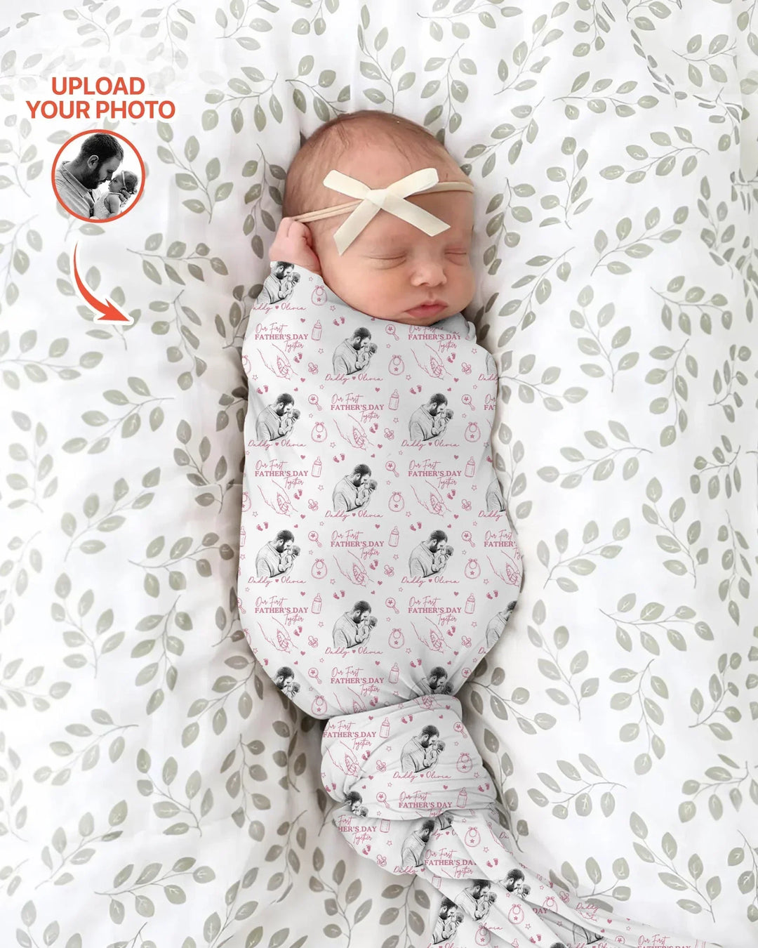 Custom Photo Our First Father's Day Together swaddle blanket