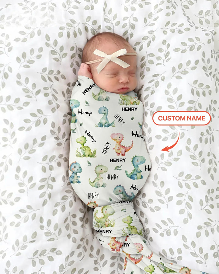 Dinosaur Custom Name swaddle blanket