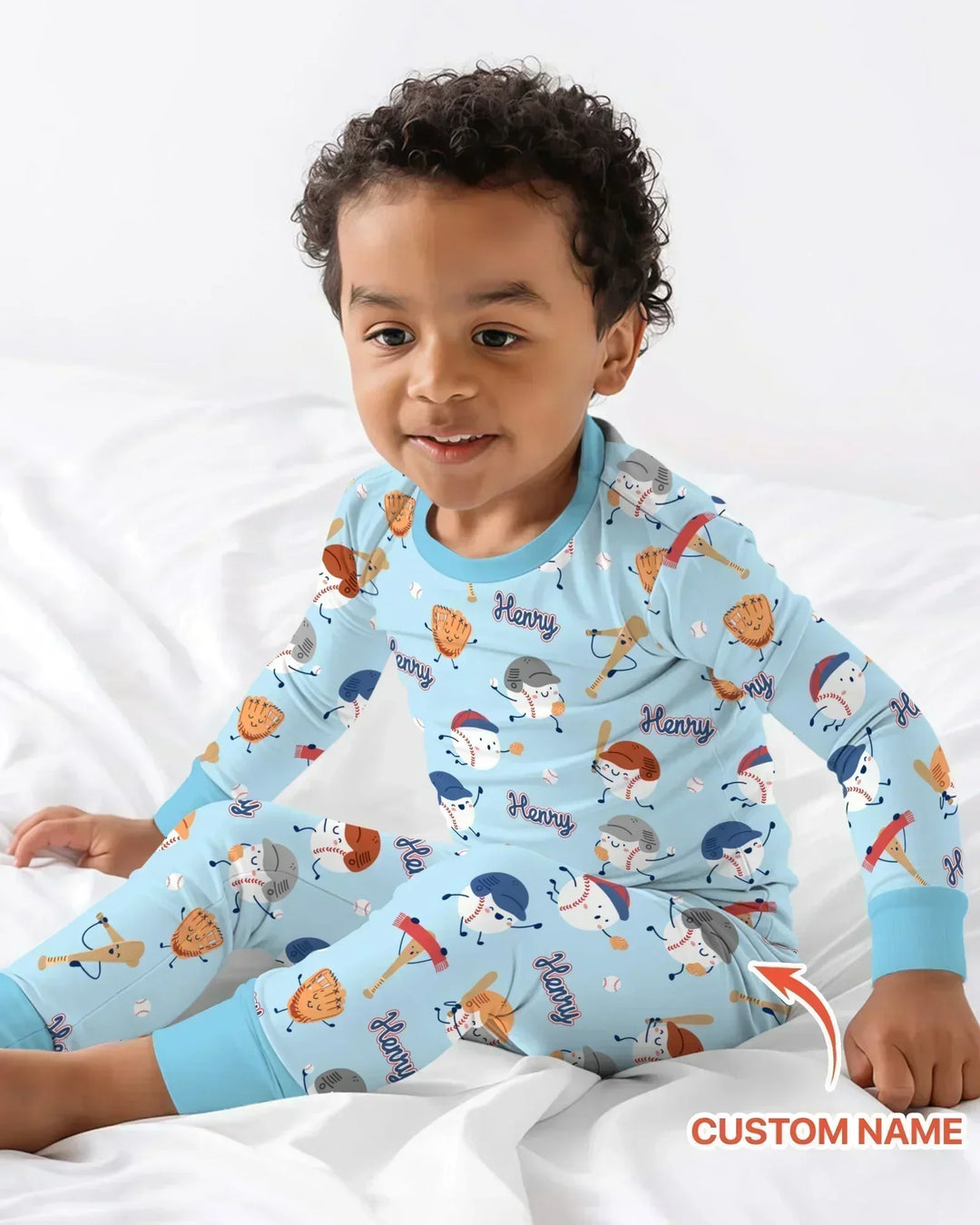 Custom Name Ballparl Family Matching Bamboo Two Piece Long Sleeve Pajama Set