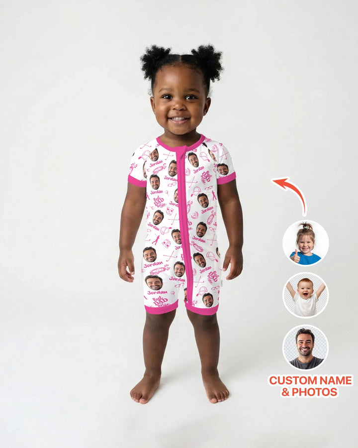 Mono de bambú corto con cremallera "Mejor papá por mucho" con foto personalizada