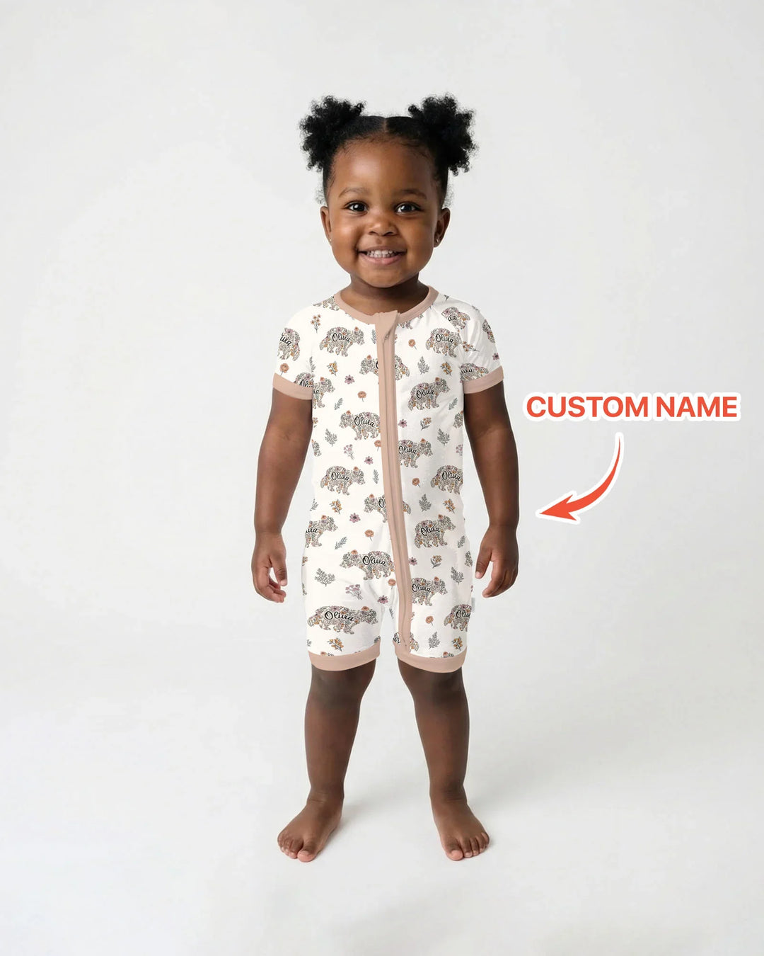Custom Name Floral Bear Family Matching Bamboo Shorty Zippy