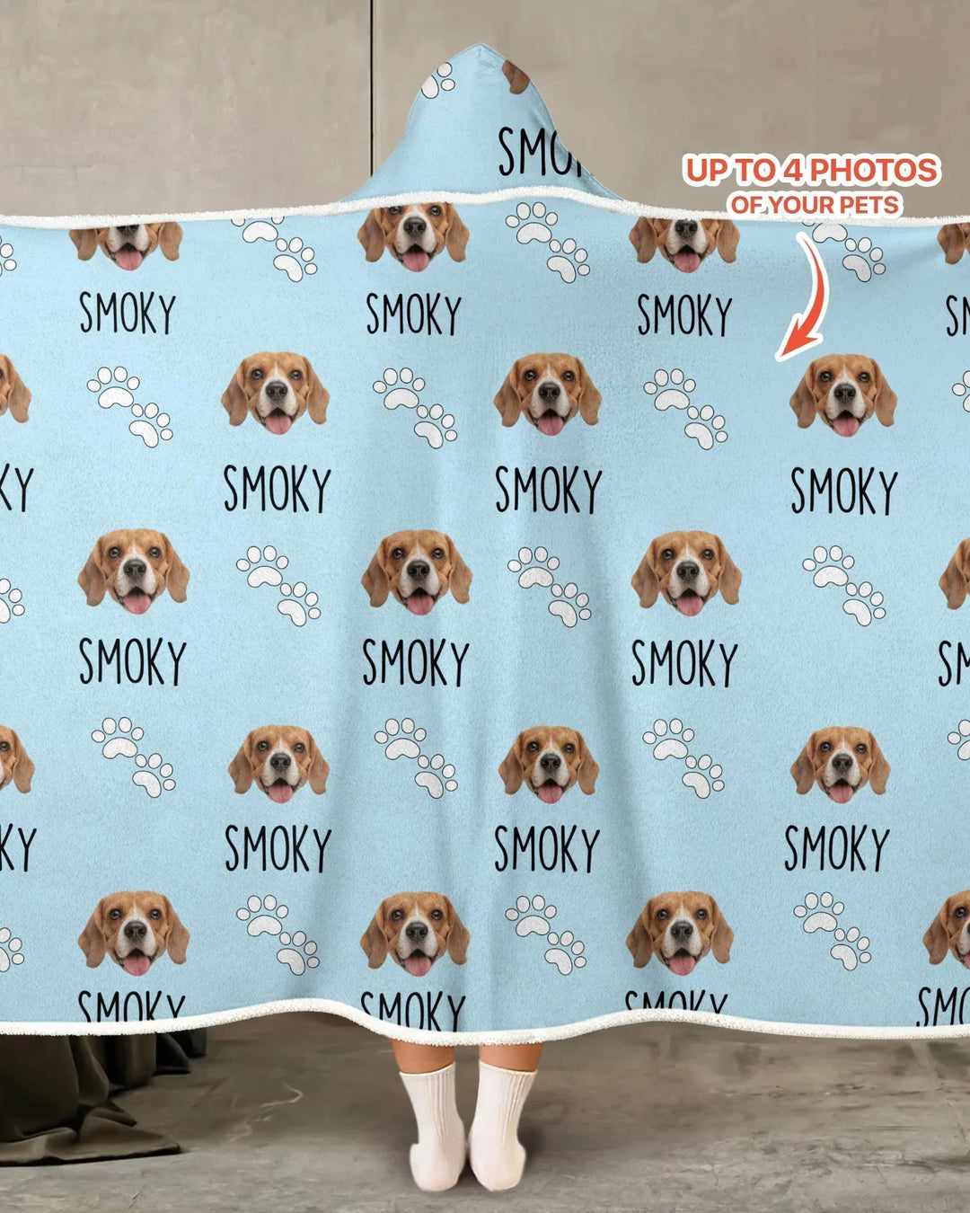 Custom Name and Pet Photos Wearable Hooded Blanket