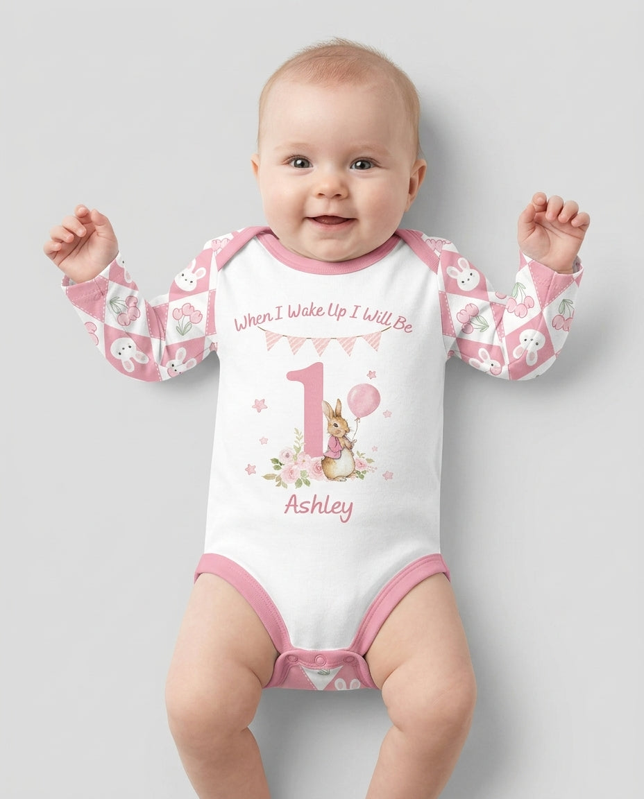 Custom Name When I Wake Up Bunny Birthday Bamboo Bodysuit