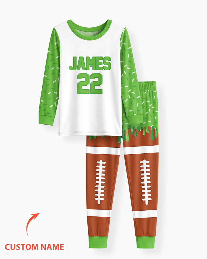 Personalized Dripping Sport Ball Custom Name Number Bamboo Two Piece Long Sleeve Pajama Set