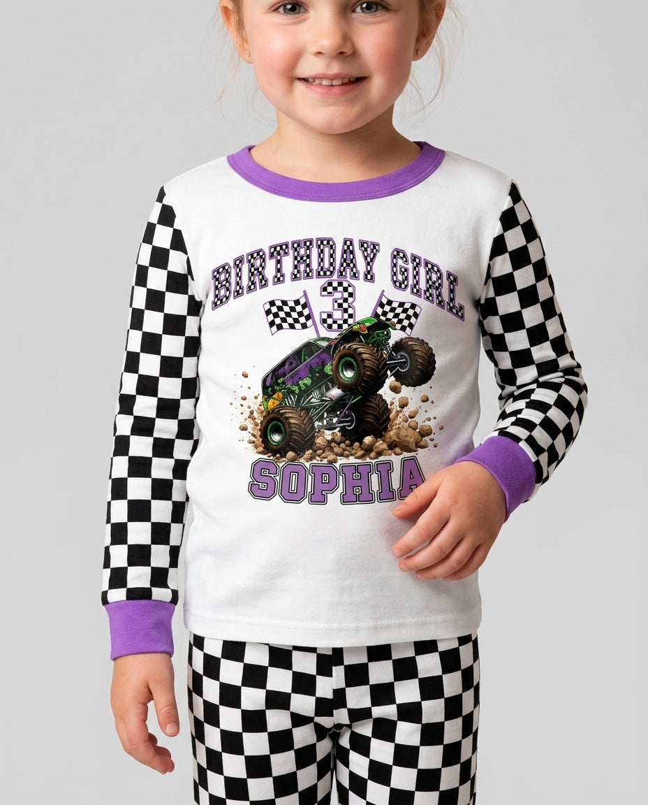 Custom Monster Truck Birthday Bamboo Two Piece Long Sleeve Pajama Set