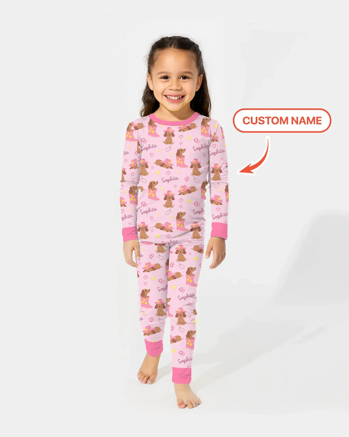 Howdy Dachshund Two Piece Long Sleeve Pajama Set