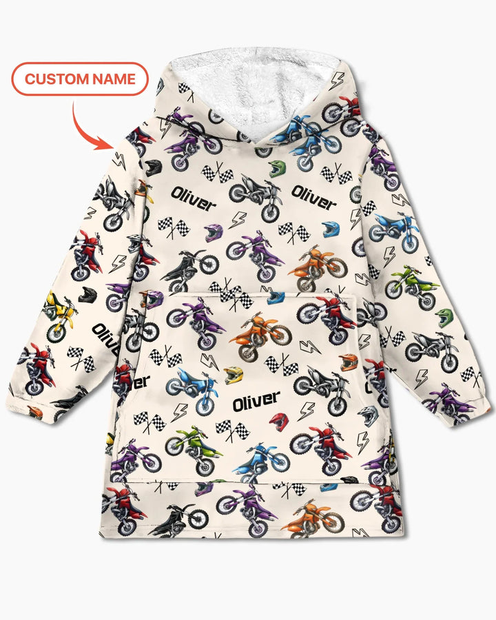 Custom Name Little Dirt Bike Rider Bamboo Blanket Hoodie