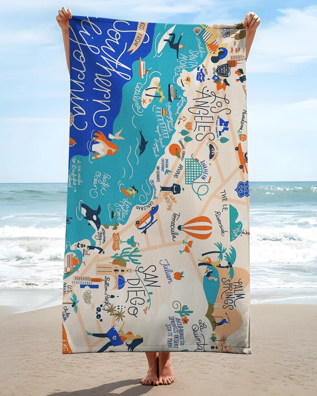 West Coast Explorer Map Bamboo Beach Towel