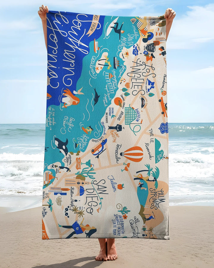 West Coast Explorer Map Bamboo Beach Towel