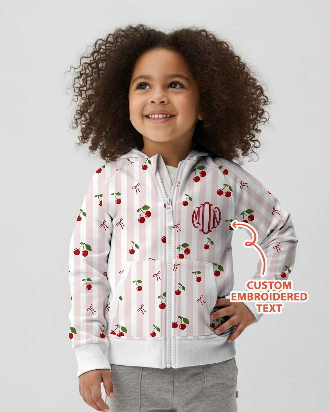Personalized Embroidered Monogram Letter Cherry Bamboo Zip Hoodie