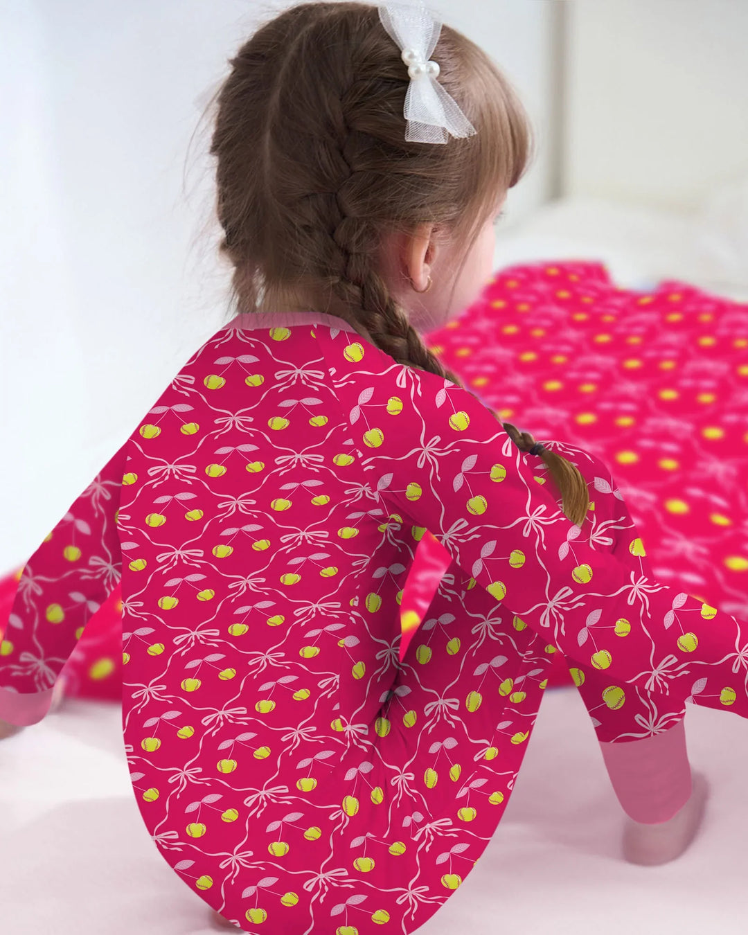 Cherry Baseball Softball Mom and Girl Matching Bamboo Convertible Zippy