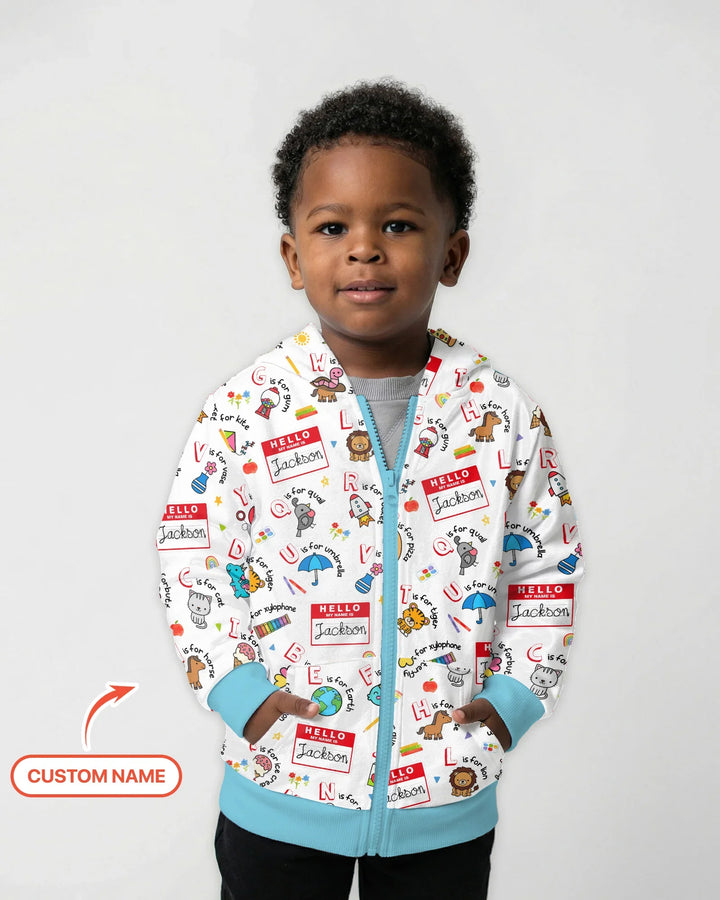 Custom Name Hello School ABCs Bamboo Zip Hoodie