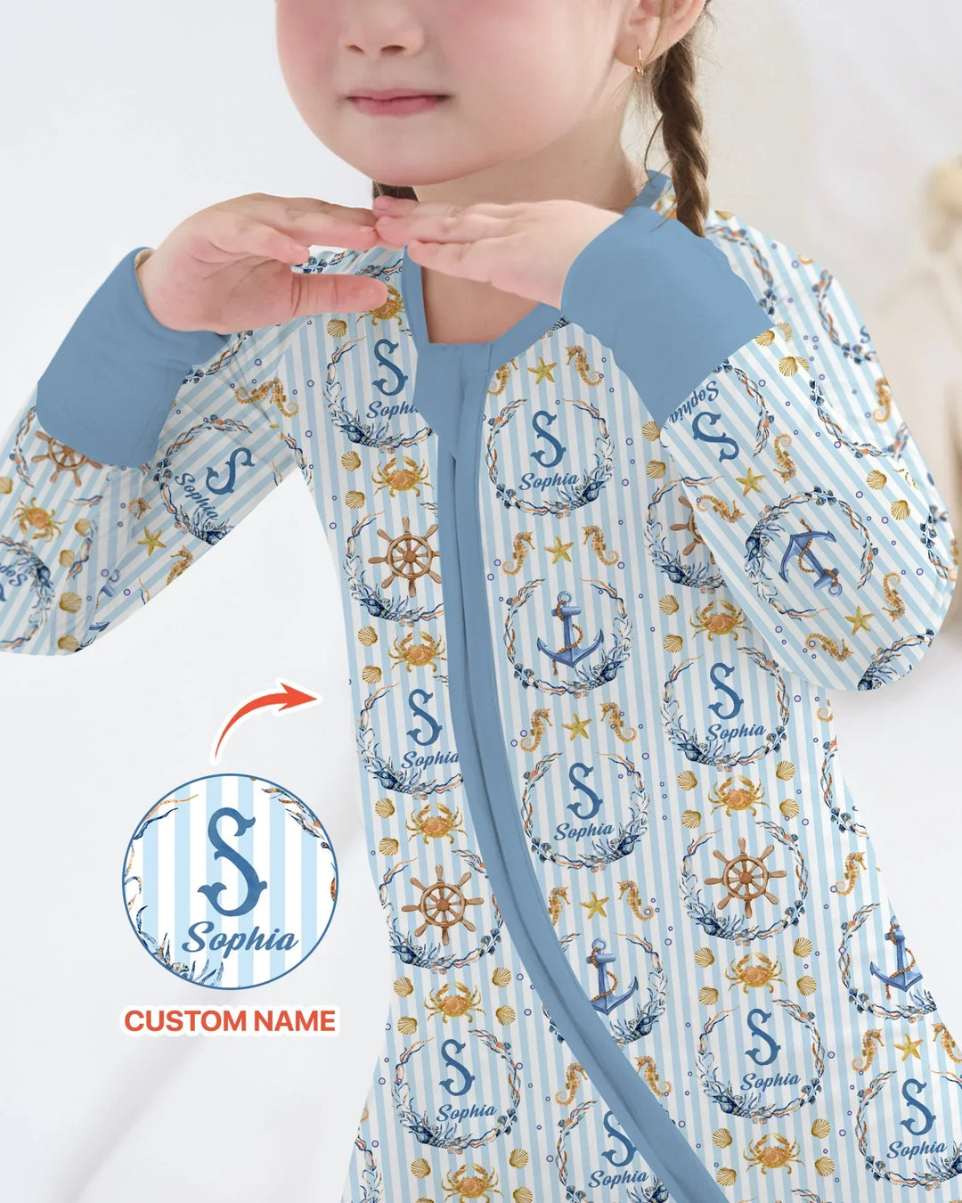 Pijama convertible con cremallera de bambú personalizado "Bon Voyage"