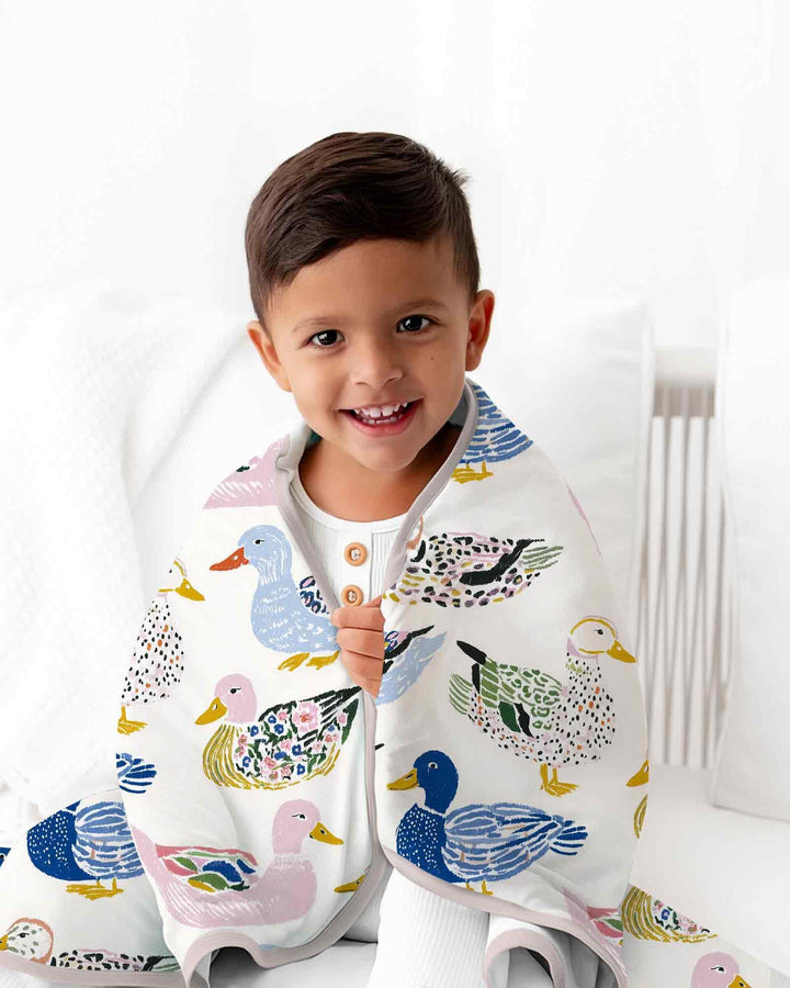 Whimsical Garden Ducks Bamboo Blanket