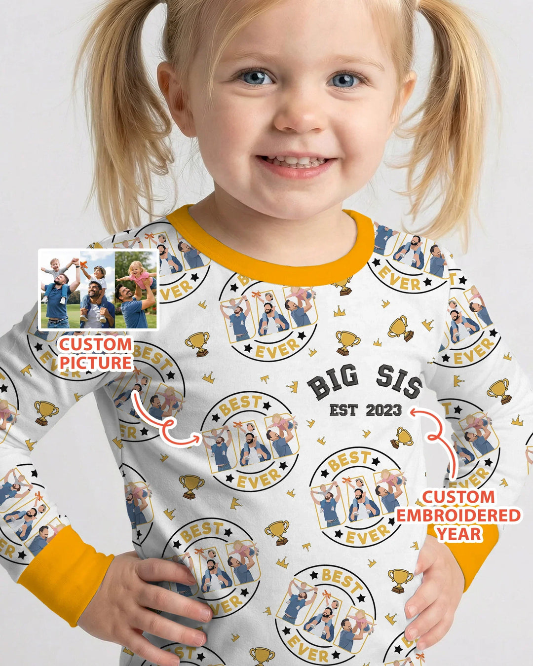 Conjunto de pijama de bambú de dos piezas con bordado de manga larga a juego para el Día del Padre personalizado en familia