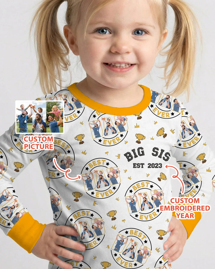 Conjunto de pijama de bambú de dos piezas con bordado de manga larga a juego para el Día del Padre personalizado en familia