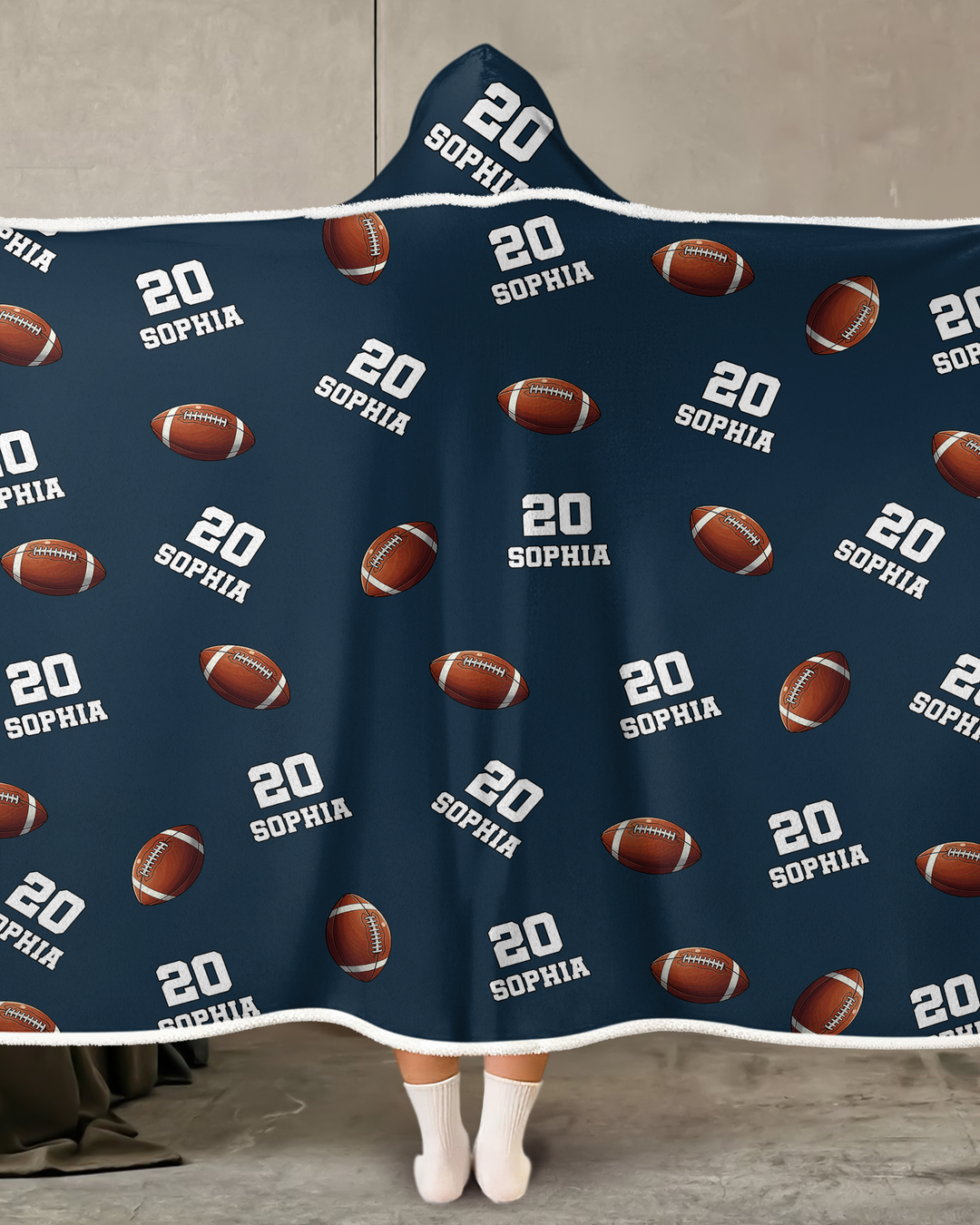Football Pattern Personalized Wearable Hooded Blanket