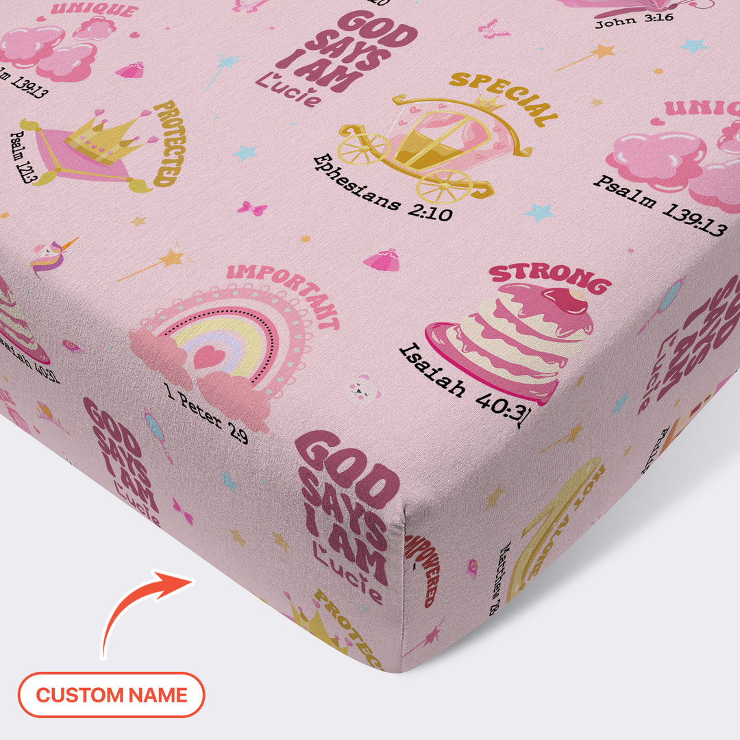 God Says I Am Girl Fitted Crib Sheet