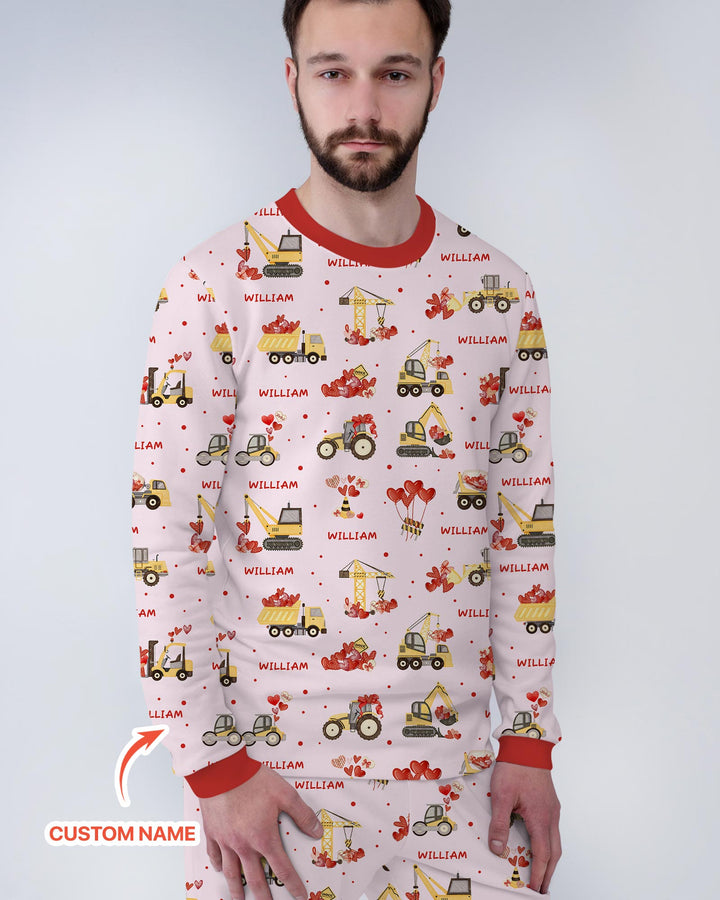 Custom Name Valentine Trucks Family Matching Men's Pajama Set