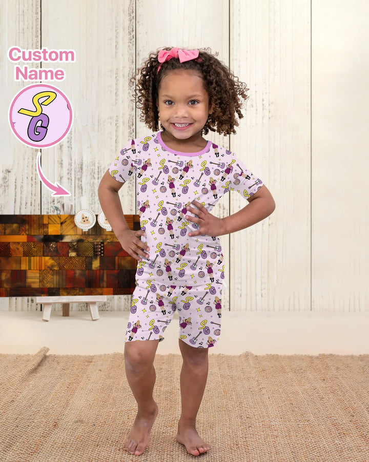 Custom Name Mini Rockstar Two Piece Short Sleeve Shorts Pajama Set